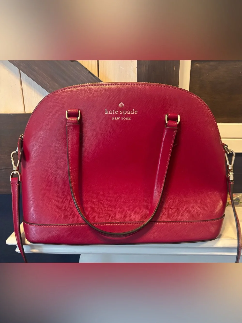 Kate Spade New York Red Saffiano Leather Dome Satchel Crossbody Bag